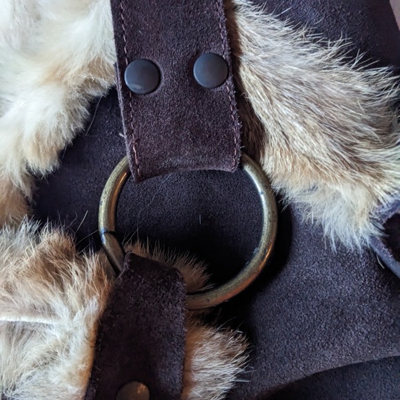 VTG Barney’s New York CIO by Daisy Dee Leather Suede Fur Trim Shoulder Bag Purse - Picture 5 of 9